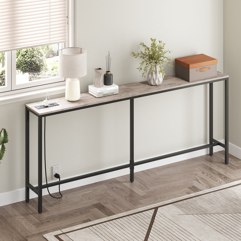 78.7" Narrow Console Table with Power Outlet Behind Couch for Entryway, Grey