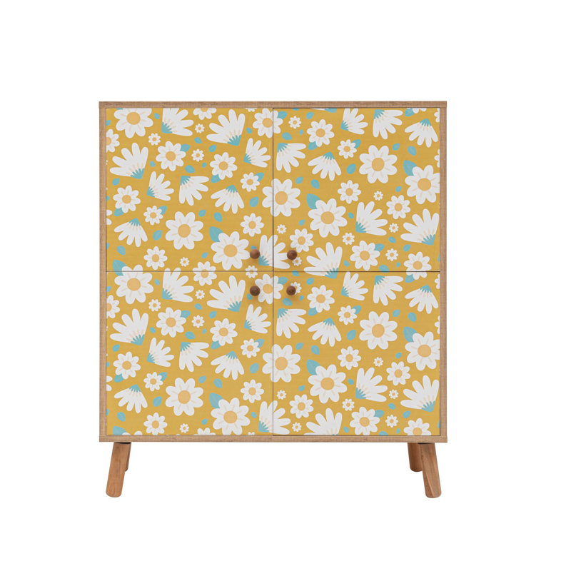 Multi-Purpose Cabinet with Wooden Legs, Sonoma & Yellow Finish, 37.4 x 43.7 x 14.2 inches | 100% Melamine Coated Particle Board, UV Coating | Numerous Shelves, Wall-Mountable, Ideal for Modern Home Decor & Extra Storage