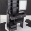 Petit meuble-lavabo de 29,2 po avec tabouret de bureau et tabouret rembourré à gauche 29,2 po, grande commande tactile, interrupteur tricolore, miroir à luminosité réglable, rangement à grande capacité, convient aux petits espaces-1636589033