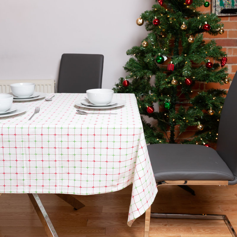 Nappe de noël géométrique 100% coton Demers, L 60 po x l 84 po, Blanc