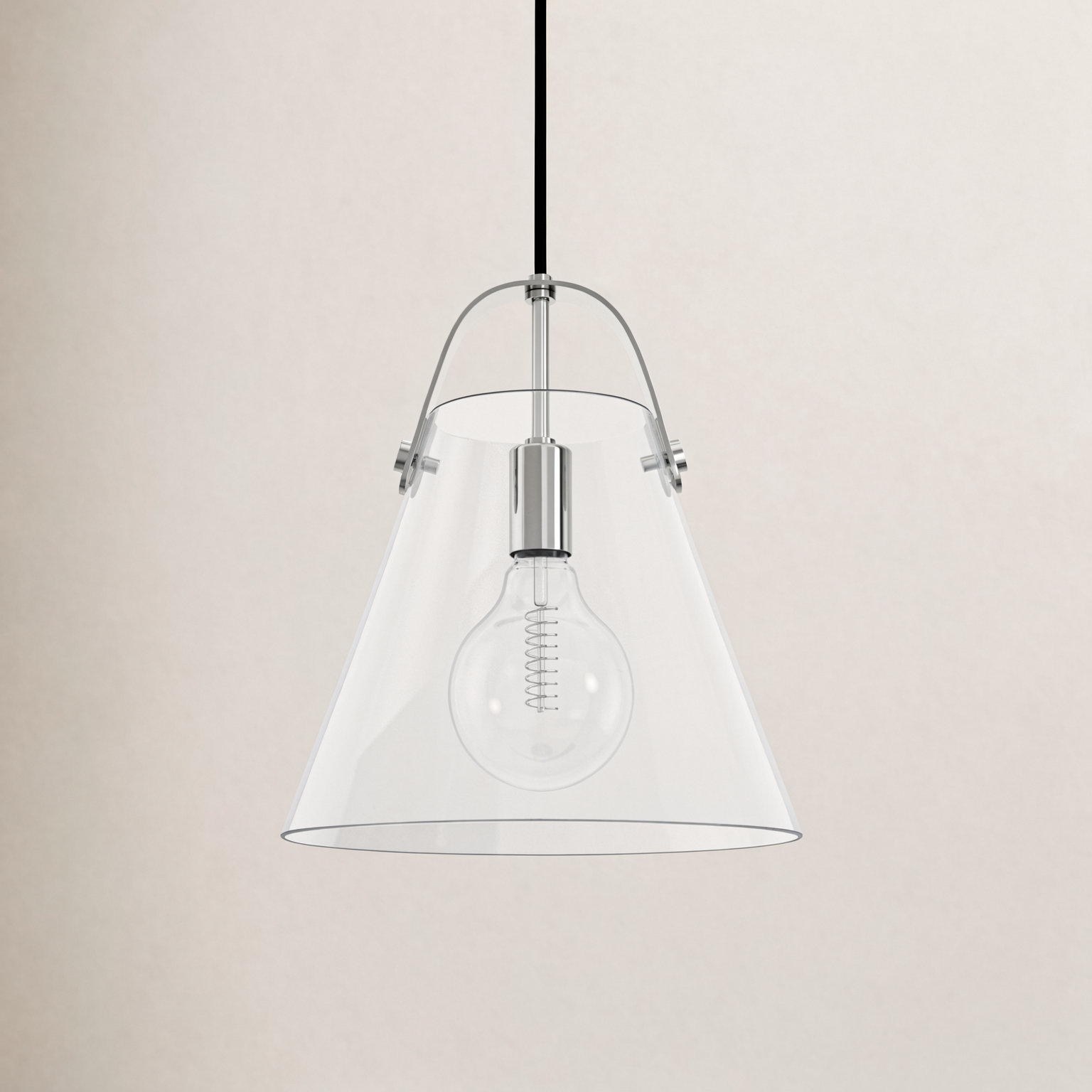 Peonie Single Light Cone Pendant, Polished Nickel, 10.5" H x 9" W x 9" D