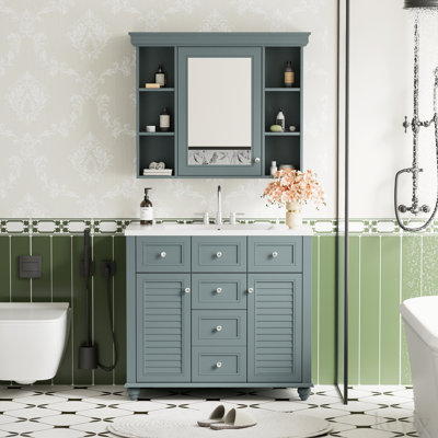 Ensemble de meuble-lavabo simple 35,98 po avec plateau en résine et miroir Dontrez