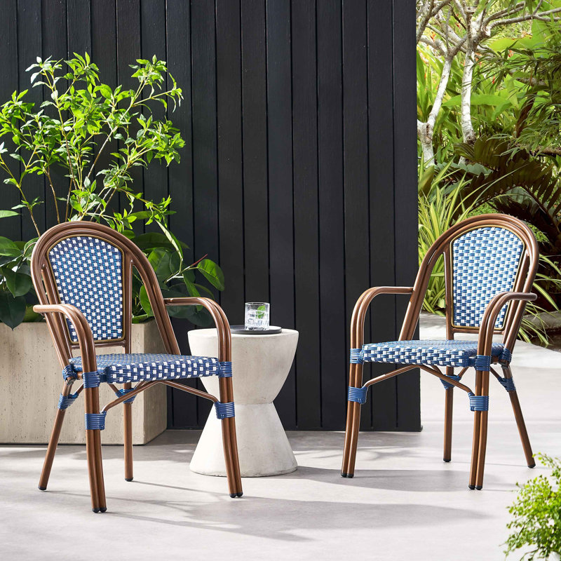 Chaise bistro (ensemble de 2), Blanc / Bleu marine