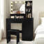Bureau de coiffeuse avec miroir et lumières, coiffeuse de maquillage avec tiroir et armoire de rangement, 3 couleurs d'éclairage réglables, coiffeuse avec tablettes ouvertes pour la chambre à coucher, vestiaire