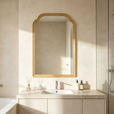 Bathroom Mirror 36"x24" Wood Arched Rectangle Wall Mirror Waterproof for Farmhouse Bathroom Vanity Living Room