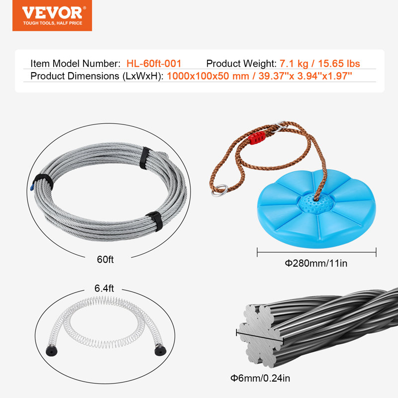 Tyrolienne VEVOR, H 1,97 po x l 3,94 po x P 39,37 po