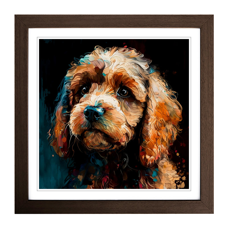 Cockapoo Palette Knife Painting - Single Picture Frame Print on Wood, Walnut
