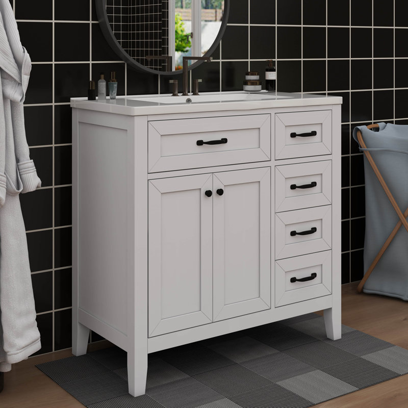 Meuble-lavabo simple 36 po avec tiroirs pratiques, Blanc
