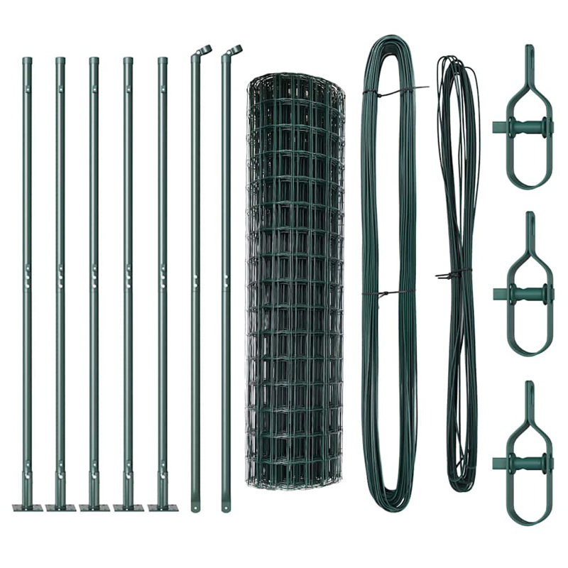 Vidaxl Fence With Posts Steel, 100cm H x 1000cm W x 3.2cm D, Green