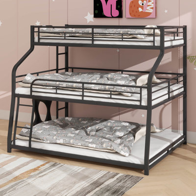 Triple Bunk Bed In Twin XL/Full XL/Queen Sizes, Equipped With Combined Ladders And Full-Length Safety Railings