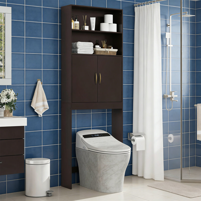Tall Over The Toilet Storage Cabinet With Adjustable Shelves & Double Doors, 77" H, Espresso, Espresso