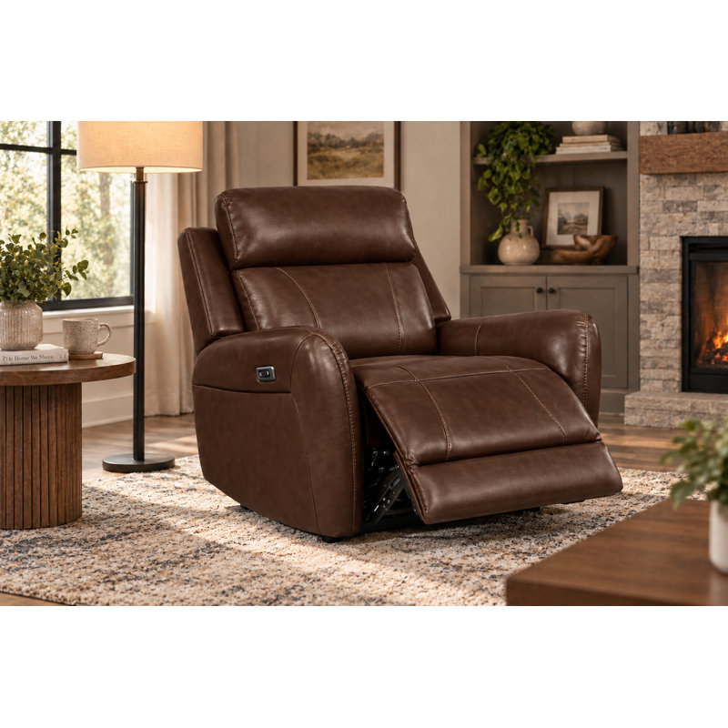 Fauteuil inclinable électrique en cuir véritable chocolat, L 38 po
