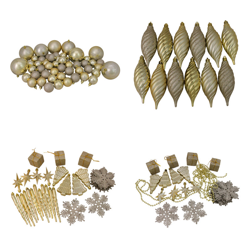 Champagne Gold Shatterproof Matte Plastic Christmas Ornaments Set