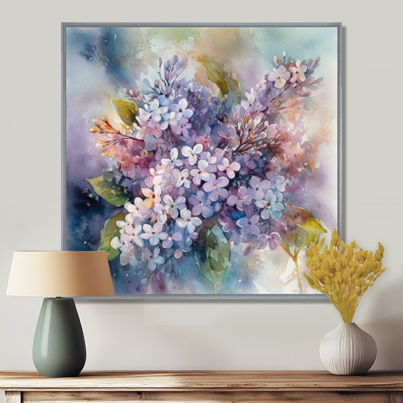 Mauve, vert, beaux lilas IV - impression, H 30 po x l 30 po, Encadrement argenté