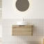 Meuble-lavabo de 30 po avec lavabo, armoire de rangement murale en contreplaqué avec tiroir, lavabo rond en céramique blanche et plateau en pierre frittée à motif de travertin Roma, pré-assemblé, couleur grain de bois de chêne blanc
