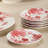 Gabrielle Rose Porcelain Canape Plate Set of 6, 6‑inch assorted scalloped floral toile plates with interior and rim artwork, classic rose and white tableware for appetizers, desserts