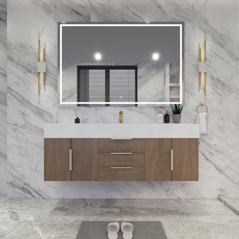 Ensemble de meuble-lavabo mural simple 59 po Glasgow, Chêne clair