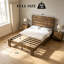 Lit plateforme en bois brun foncé de taille standard – Structure en bois silencieuse de qualité supérieure, aucun sommier requis, assemblage facile avec outils et grand espace de rangement sous le lit pour les articles ménagers.