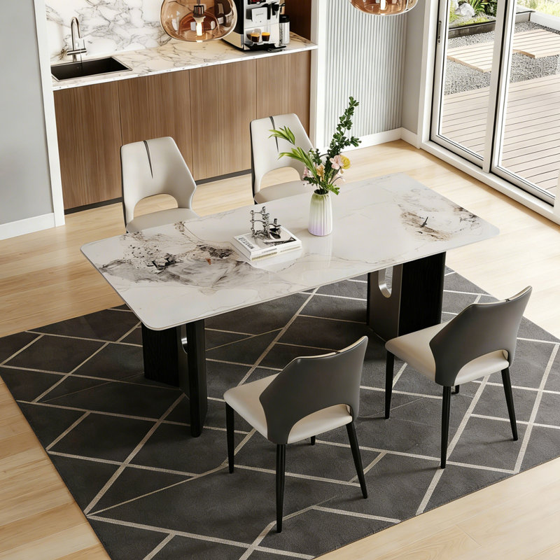 Table de salle à manger rectangulaire Luxury, H 29,53 po x l 62,99 po x P 31,5 po, 5 pièces: table, 4 chaises