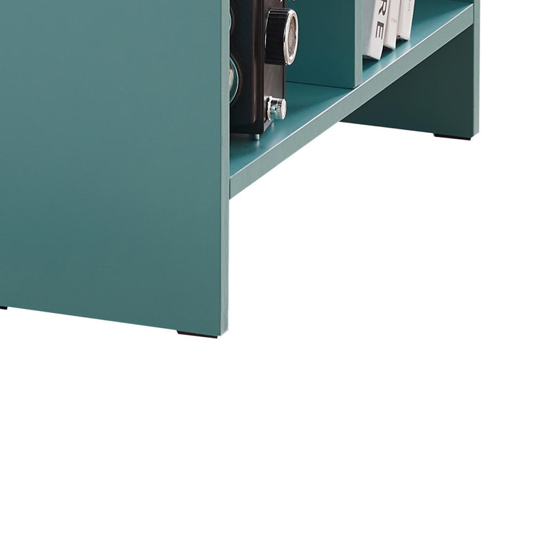 Table d'appoint étroite avec 2 porte-gobelets et 3 tablettes, table de bout mince pour petits espaces - chêne bleu sarcelle