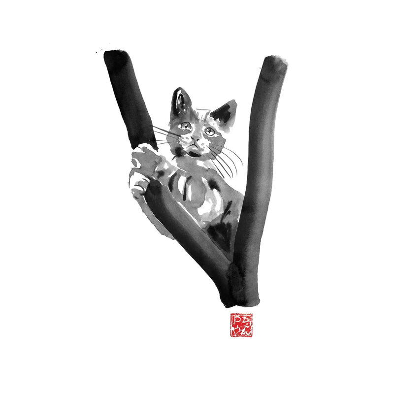 Cat In Tree by Péchane - Painting on Canvas, Wrapped Canvas, 66.04 cm H x 45.72 cm W x 1.91 cm D