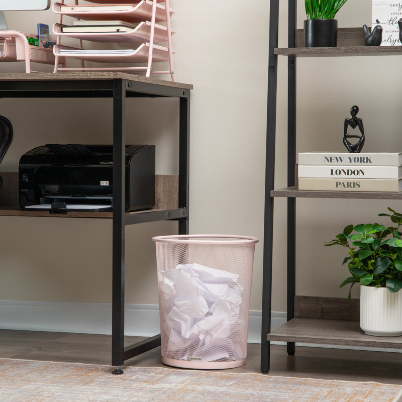 Mind Reader Mesh Trash Can, 16.65L (4.4 gal), Waste Paper Basket, Round, Office, Metal Mesh, 11.5"L x 11.5"W x 13.75"H, Pink