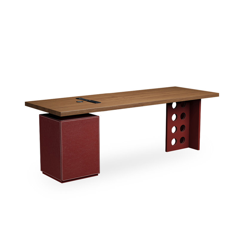 Bureau rectangulaire en bois massif brun noisette, Retour à gauche, 29.53" H x 78.74" W x 31.5" D