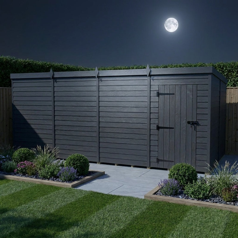 Total Sheds 16ft x 8ft Composite Pent Garden Shed - Single Door - No Windows - EPDM Rubber Roof - UK Manufactured