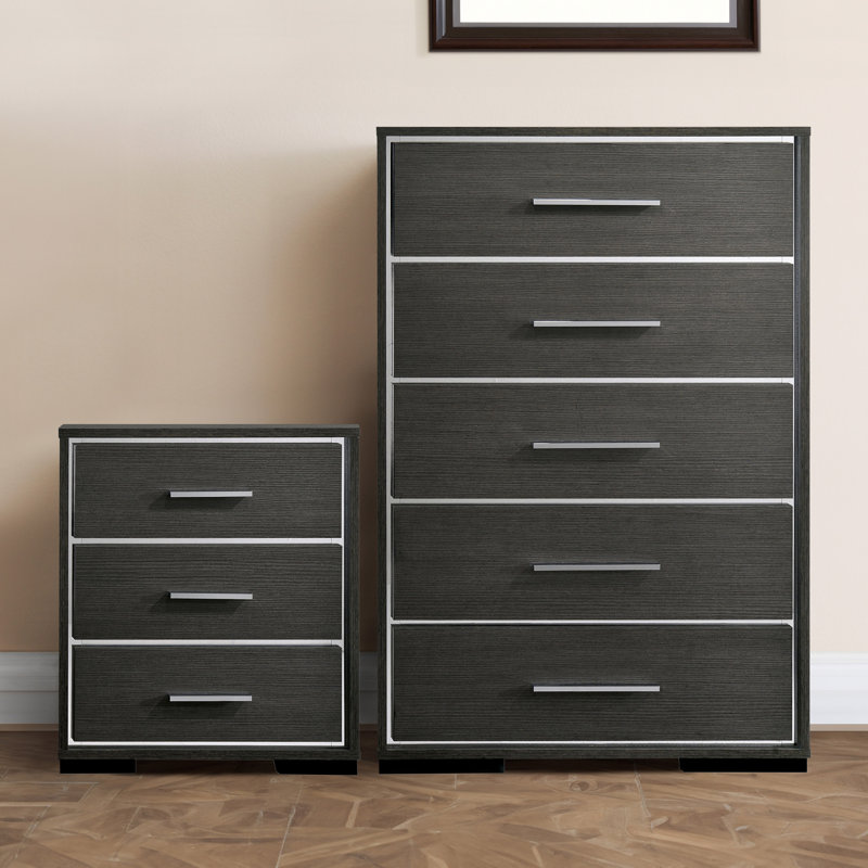 Ensemble commode et table de chevet en bois 2 pièces Cayer Abbagail