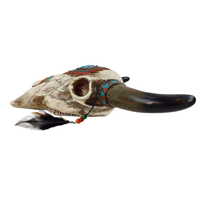 Southwest Tribal Bull Skull with Feathers and Beads Wall Decor