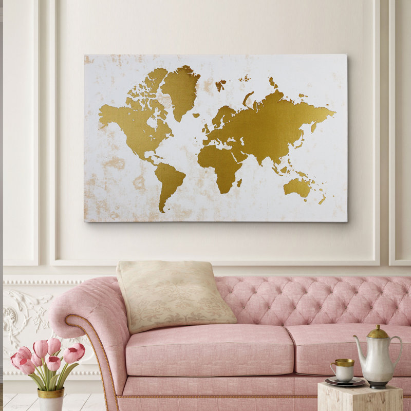 Gold World Map Canvas Print Wall Art, 24" x 36"