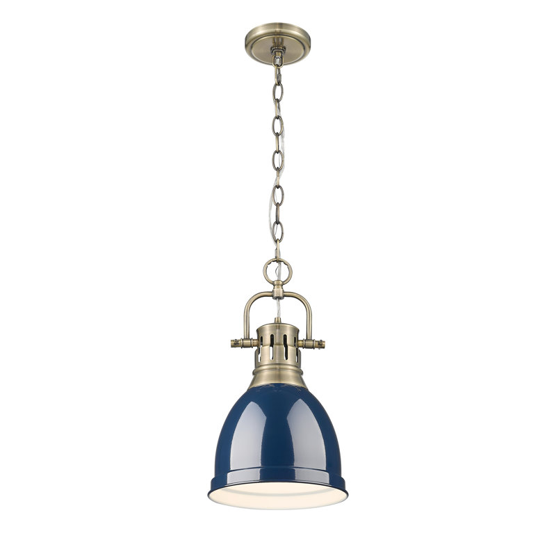 Luminaire suspendu 1 lumière avec chaîne Cajoux, H 8,875 po x l 8,875 po, Bleu marine mat, Laiton vieilli