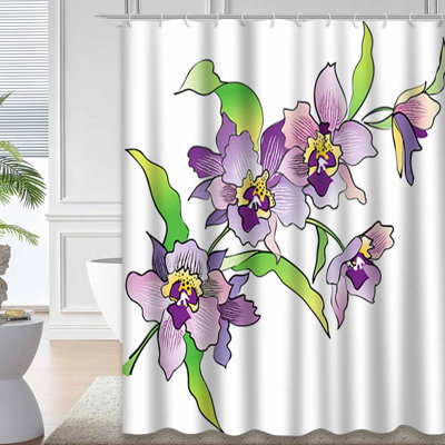 Waterproof Vintage Floral Bloom Bath Orchid Bouquet Shower Curtain with 12 Hooks