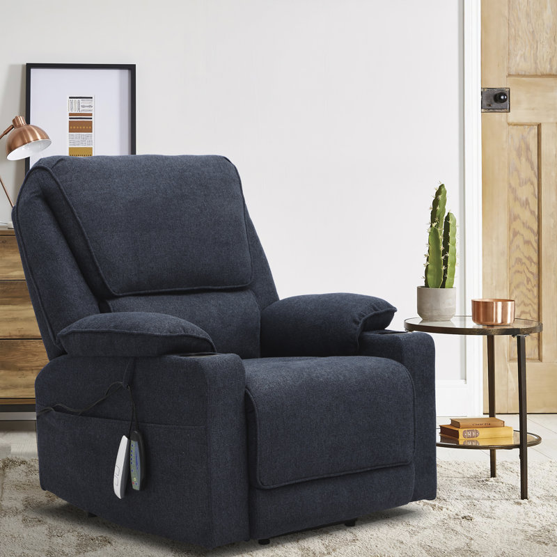 Fauteuil de massage inclinable électrique chauffant, Toile bleu marine