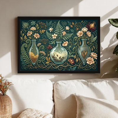 Art mural sur toile noir encadré pour le salon, la chambre à coucher, le bureau ou le vestibule - décoration murale décorative avec vase floral