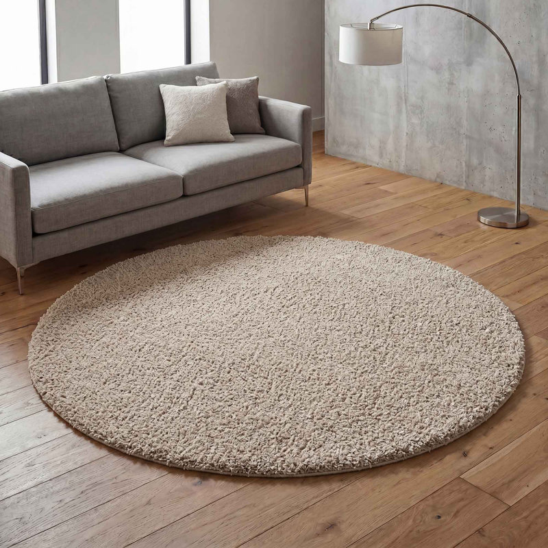 Ainsley Plain Living Room Shaggy Area Rug Modern Soft Pile Polyester Rug, Round 120 cm, Black