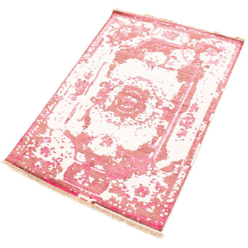 Tapis crème 2010 en viscose noué à la main de conception unique 4 pi 8 po x 6 pi 7 po Andraz