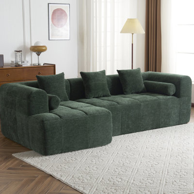 Espace de vie de 101,2 po - Conception modulaire, mousse à assise profonde, courbe charmante, 3 coussins carrés et 2 traversins