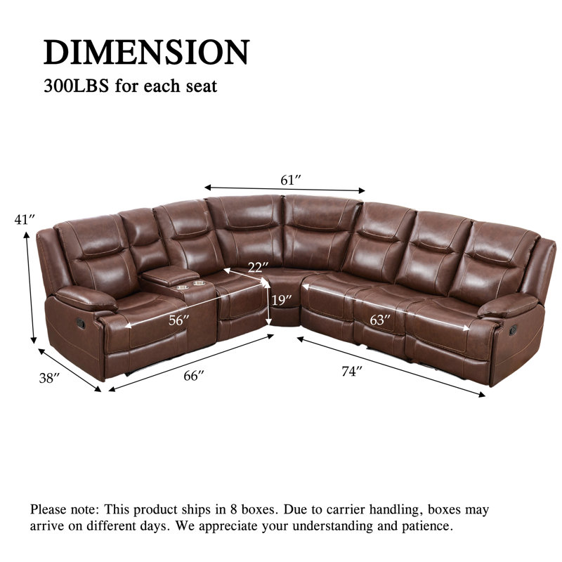 7-Piece Modern & Contemporary Premium Genuine Leather Manual Recline Sectional Sofa With Console & Dual Reclining