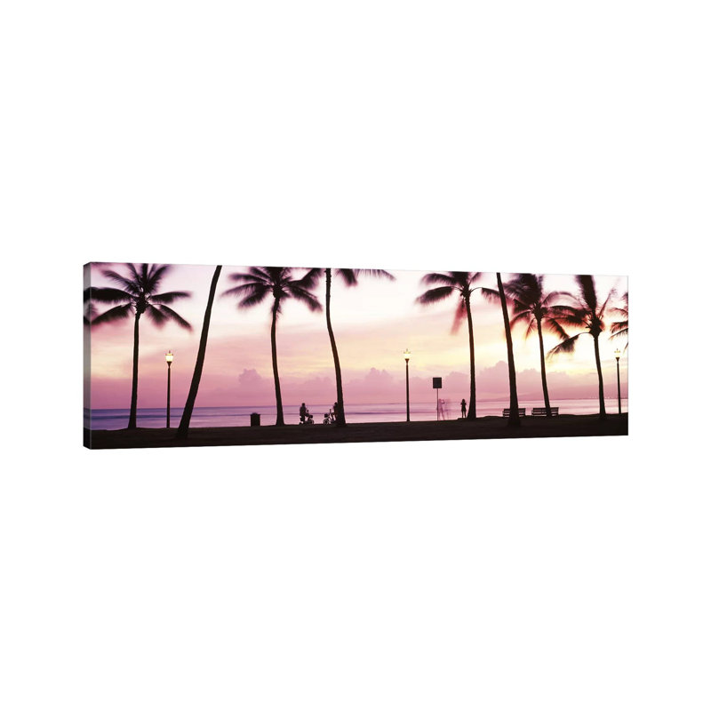 Palm Trees on the Beach, Waikiki, Honolulu, Oahu, Hawaii, USA #2 1 Piece Wrapped Canvas Panoramic Wall Art