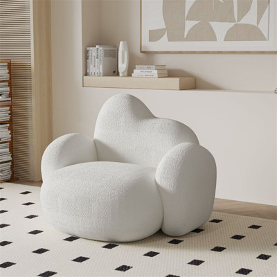 Small Modern Cloud Couch - Minimalist Teddy Fleece & Velvet Upholstered Accent Chair, Soft Sherpa Lazy Sofa For Living Room, Bedroom, Office, Or Apart