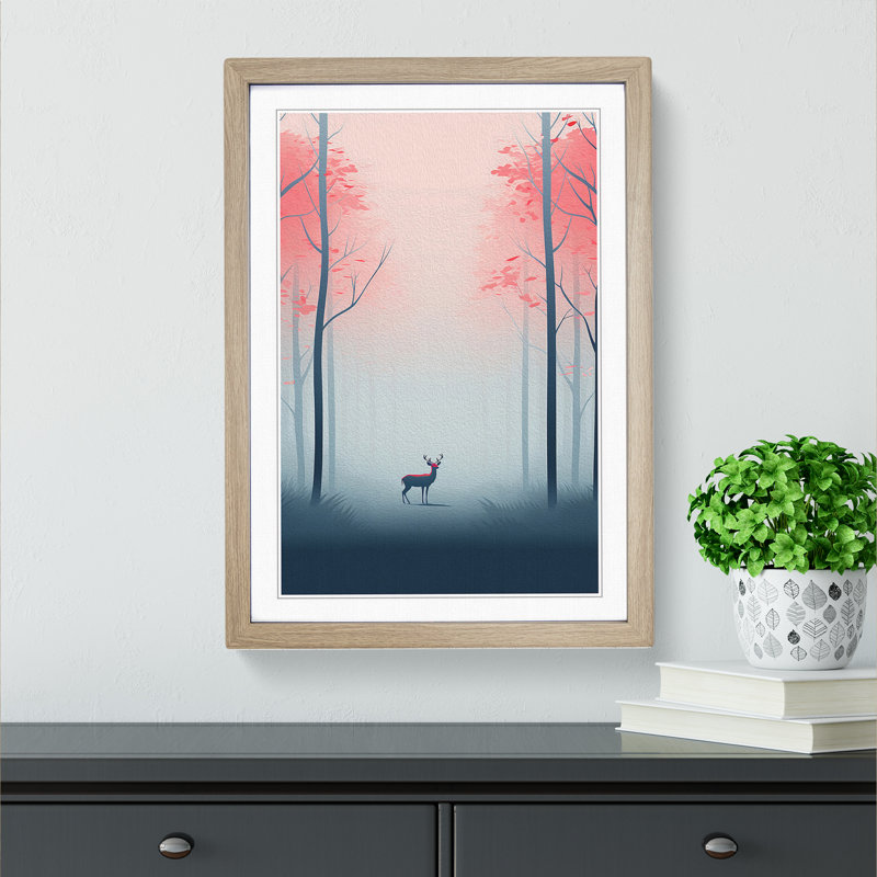 Spring Forest Minimalism - Single Picture Frame Print on Wood, Oak Framed, 34cm H x 25cm W