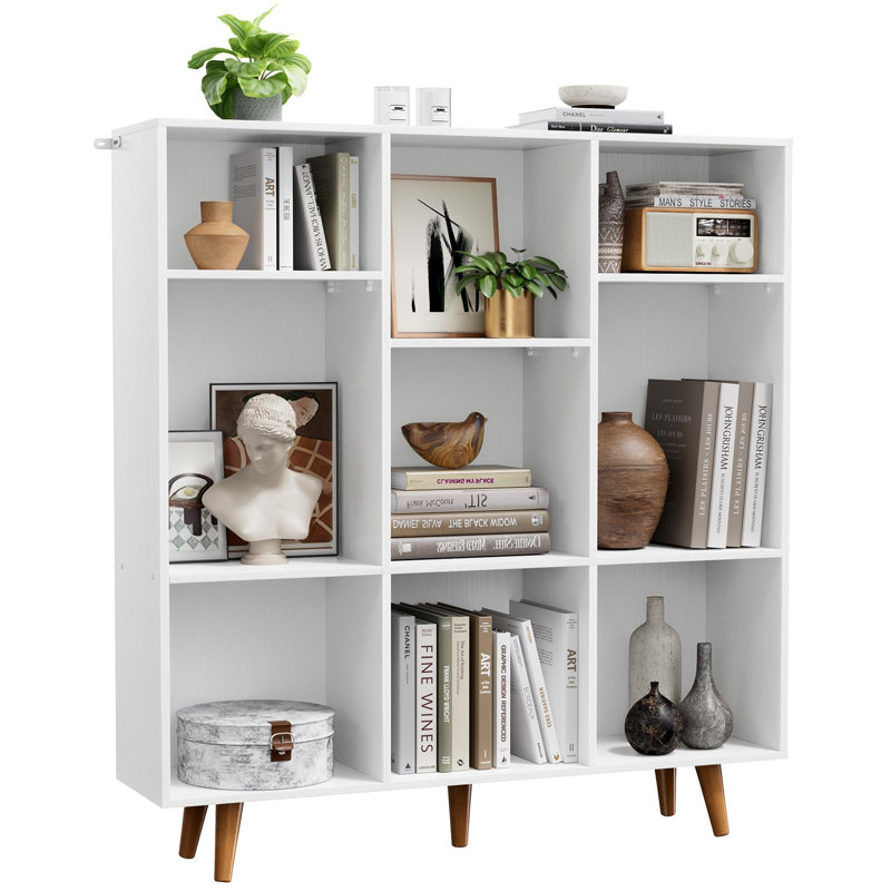 Samier 42.45" H x 39.4" W Wood Cube Bookcase Vertical Book Rack Library Shelves, White