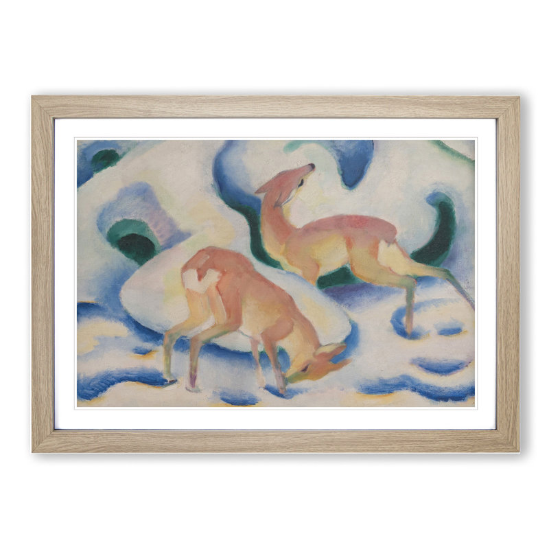 Deer in the Snow by Franz Marc - Picture Frame Painting, 27cm H x 36cm W x 2cm D, Oak Framed