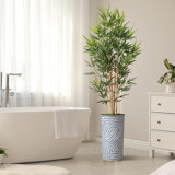 Artificial Tree in Contemporary Geometric Pattern Planter Fake Bamboo Silk Tree Plant Pot Plus Tree