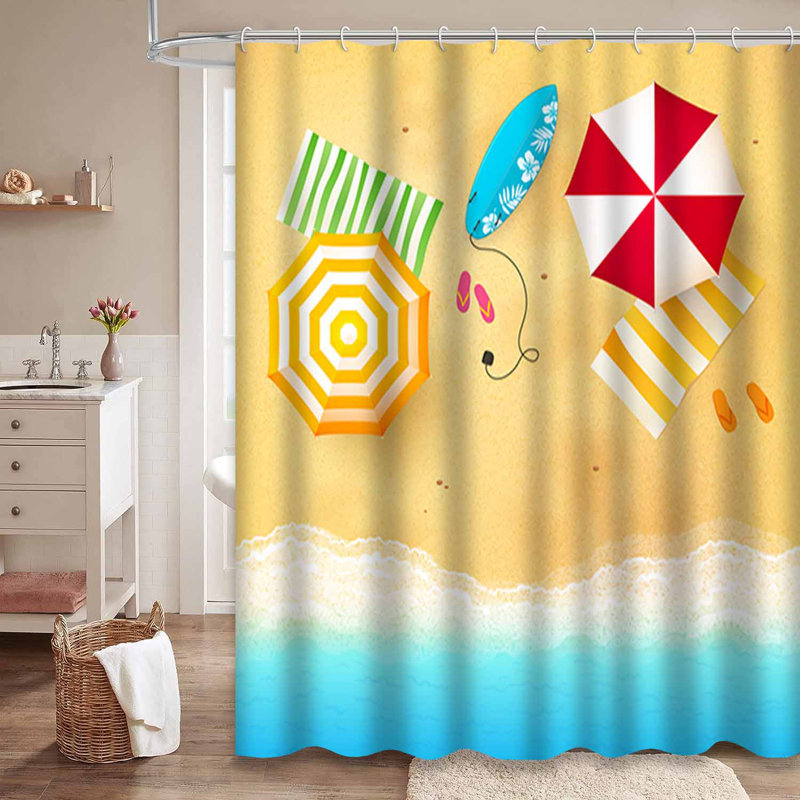 Rideau de douche imperméable avec 12 crochets Beach Day, L 72 po x l 72 po