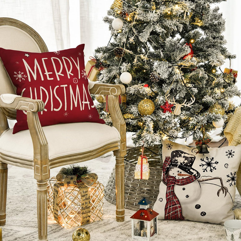 Housse de coussin Merry Christmas Snowman Let It Snow, 18 x 18 pouces