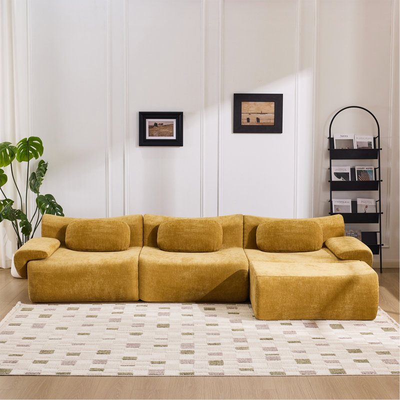 Combinaison modulaire, forme de joint en bambou, fauteuil, très grande compression et assise profonde en chenille 3 + 1 places (avec 3 coussins)