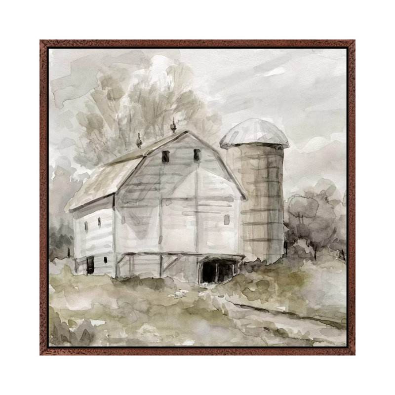 Neutral Silo by Carol Robinson - Painting on Canvas, Classic Brown Wood Framed Canvas, 45.72 cm H x 45.72 cm W