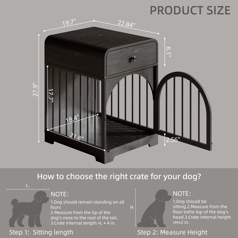 Table de bout en bois avec cage de rangement pour chien et tiroir de rangement, Noir